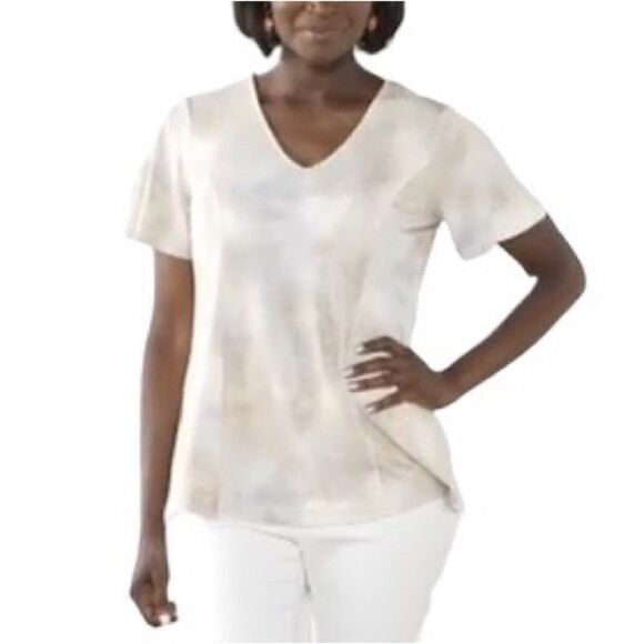 Susan Graver Printed Liquid Knit Flutter-Sleeve Fit & Flare Top - Picture 1 of 3